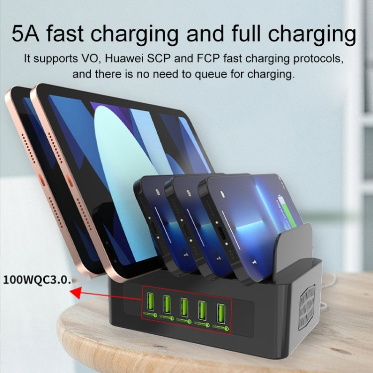 Estação de carregamento inteligente YFY-A54 100W USB + Type-C com 5 portas e suporte para telemóvel e tablet, ficha US, YFY-A54