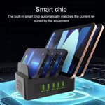 Estação de carregamento inteligente YFY-A54 100W USB + Type-C com 5 portas e suporte para telemóvel e tablet, ficha US, YFY-A54