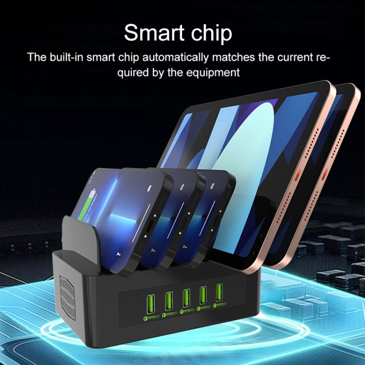 Estação de carregamento inteligente YFY-A54 100W USB + Type-C com 5 portas e suporte para telemóvel e tablet, ficha US, YFY-A54