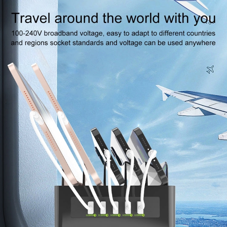 Estação de carregamento inteligente YFY-A54 100W USB + Type-C com 5 portas e suporte para telemóvel e tablet, ficha US, YFY-A54