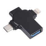 Adaptador OTG X09 4 em 1 USB para Dupla Interface 8 Pin+USB-C/Type-C, 4 em 1