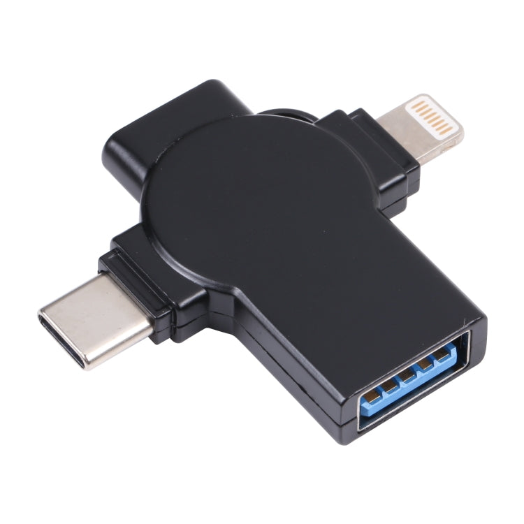 Adaptador OTG X09 4 em 1 USB para Dupla Interface 8 Pin+USB-C/Type-C, 4 em 1