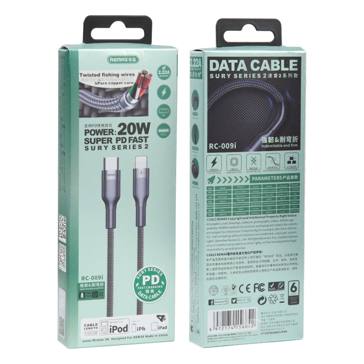 Cabo de Dados de Carregamento Rápido REMAX RC-009i 1m 2.22A USB-C / Type-C para 8 Pinos 20W PD, Type-C para 8 Pinos 20W