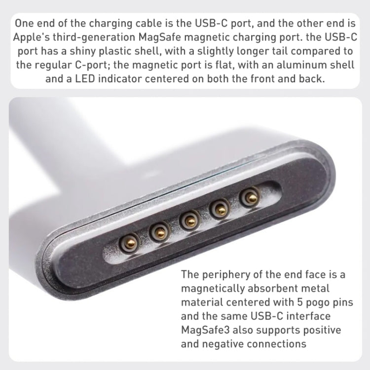 Cabo de dados de carregamento rápido trançado USB-C / Tipo-C para Magsafe 3, Comprimento: 2m, Azul, Branco