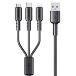 WEKOME WDC-02 Série Energia das Marés 3A USB para 8 Pinos+Type-C+Micro USB 3 em 1 Cabo de Dados em PVC, Comprimento: 1,2m