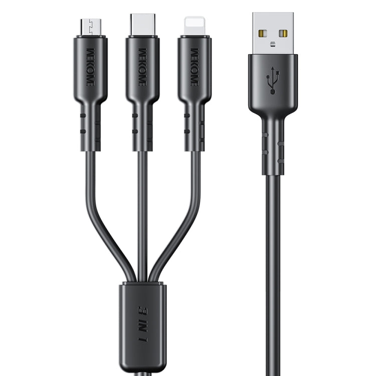 WEKOME WDC-02 Série Energia das Marés 3A USB para 8 Pinos+Type-C+Micro USB 3 em 1 Cabo de Dados em PVC, Comprimento: 1,2m
