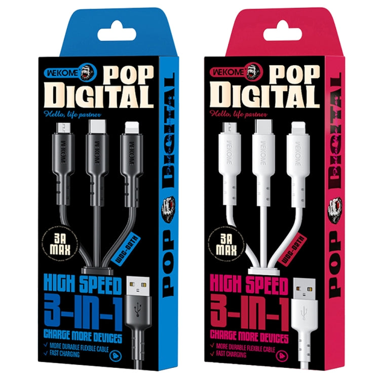 WEKOME WDC-02 Série Energia das Marés 3A USB para 8 Pinos+Type-C+Micro USB 3 em 1 Cabo de Dados em PVC, Comprimento: 1,2m