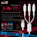 WEKOME WDC-02 Série Energia das Marés 3A USB para 8 Pinos+Type-C+Micro USB 3 em 1 Cabo de Dados em PVC, Comprimento: 1,2m