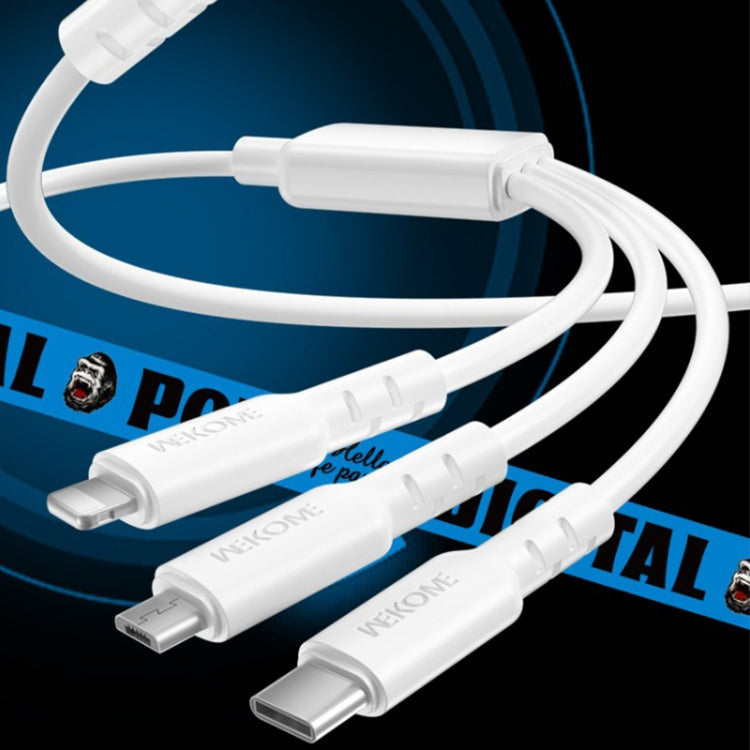 WEKOME WDC-02 Série Energia das Marés 3A USB para 8 Pinos+Type-C+Micro USB 3 em 1 Cabo de Dados em PVC, Comprimento: 1,2m