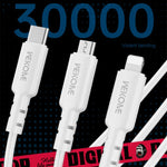 WEKOME WDC-02 Série Energia das Marés 3A USB para 8 Pinos+Type-C+Micro USB 3 em 1 Cabo de Dados em PVC, Comprimento: 1,2m