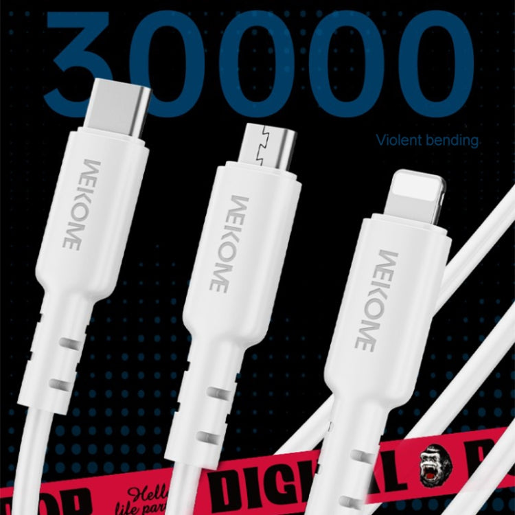WEKOME WDC-02 Série Energia das Marés 3A USB para 8 Pinos+Type-C+Micro USB 3 em 1 Cabo de Dados em PVC, Comprimento: 1,2m