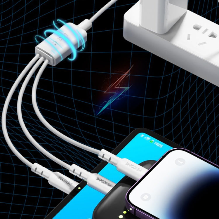 WEKOME WDC-02 Série Energia das Marés 3A USB para 8 Pinos+Type-C+Micro USB 3 em 1 Cabo de Dados em PVC, Comprimento: 1,2m