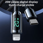 Mutural Li-CC001 Cabo de Carregamento e Dados USB-C / Type-C para 8 Pinos com Ecrã Digital PD20W 1,2m, Type-C para 8 Pinos