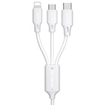 WK WDC-103 Cabo de Dados de Carregamento Pro Fullspeed 3A 3 em 1 8 Pinos + Micro USB + Tipo-C / USB-C, Comprimento: 1,15m