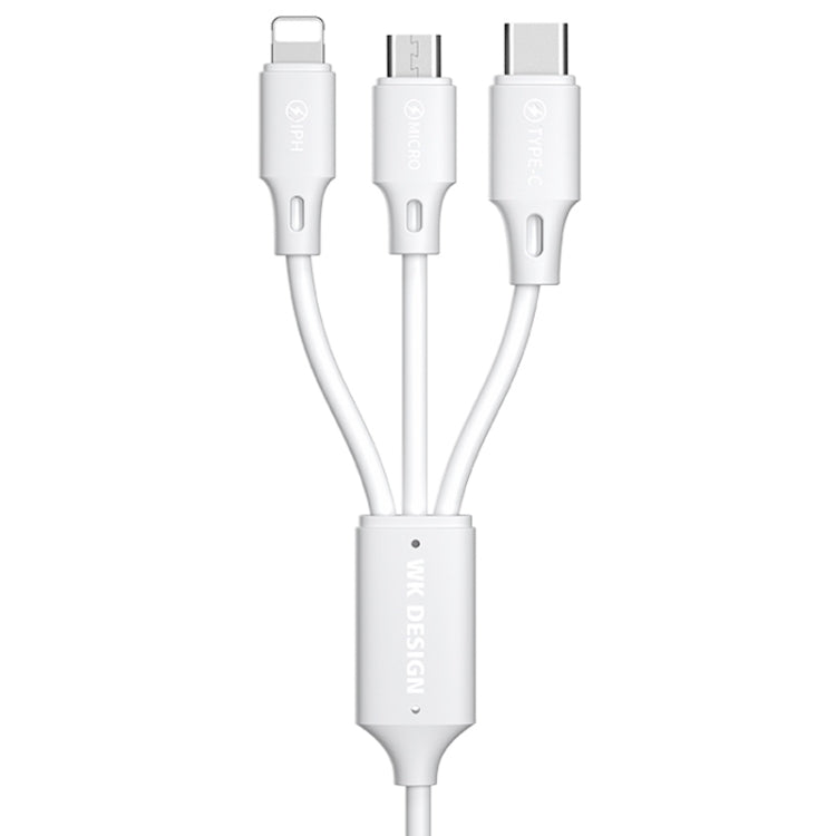WK WDC-103 Cabo de Dados de Carregamento Pro Fullspeed 3A 3 em 1 8 Pinos + Micro USB + Tipo-C / USB-C, Comprimento: 1,15m