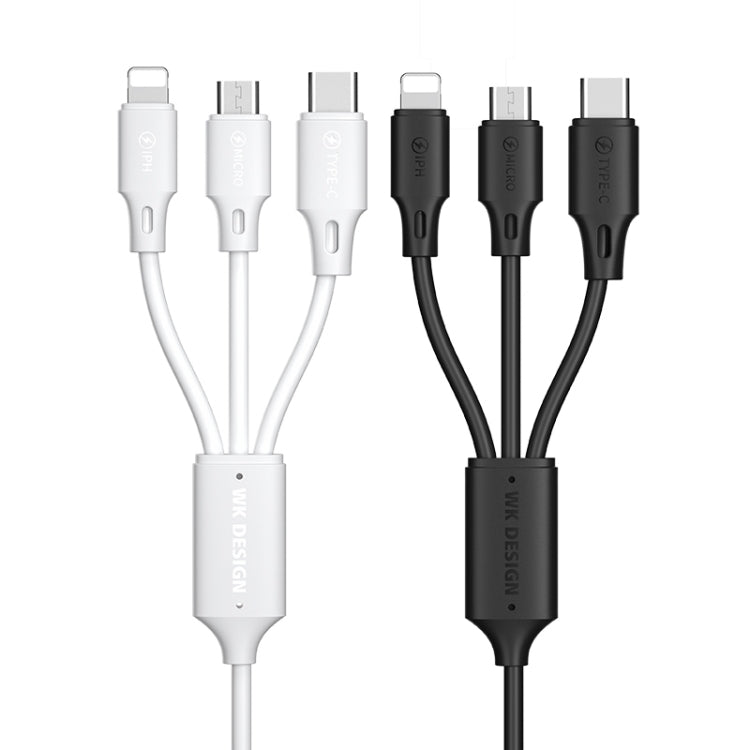 WK WDC-103 Cabo de Dados de Carregamento Pro Fullspeed 3A 3 em 1 8 Pinos + Micro USB + Tipo-C / USB-C, Comprimento: 1,15m