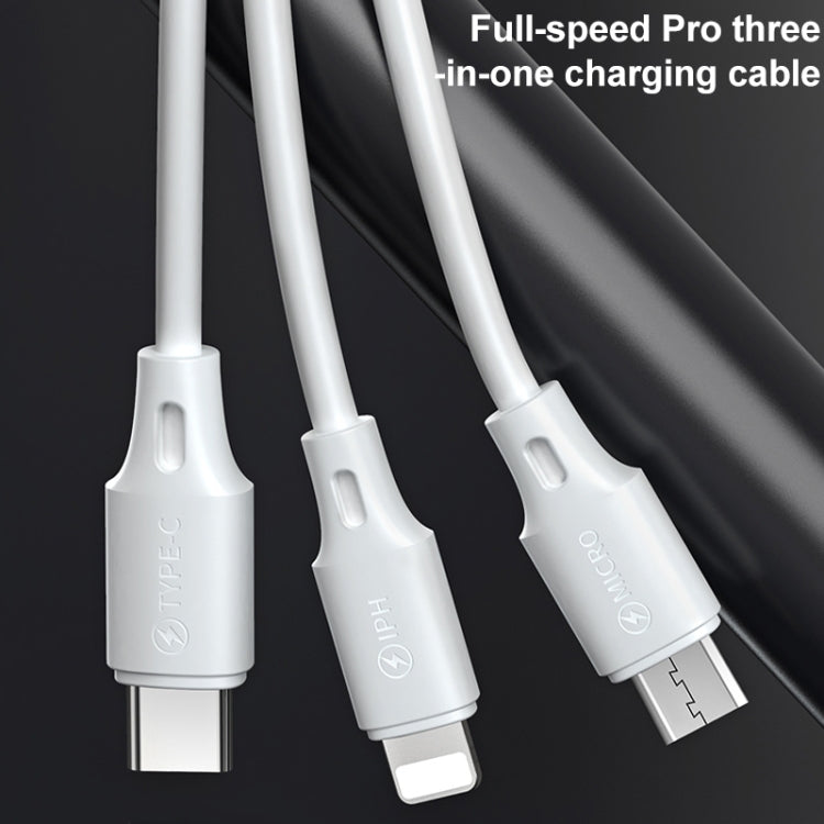 WK WDC-103 Cabo de Dados de Carregamento Pro Fullspeed 3A 3 em 1 8 Pinos + Micro USB + Tipo-C / USB-C, Comprimento: 1,15m