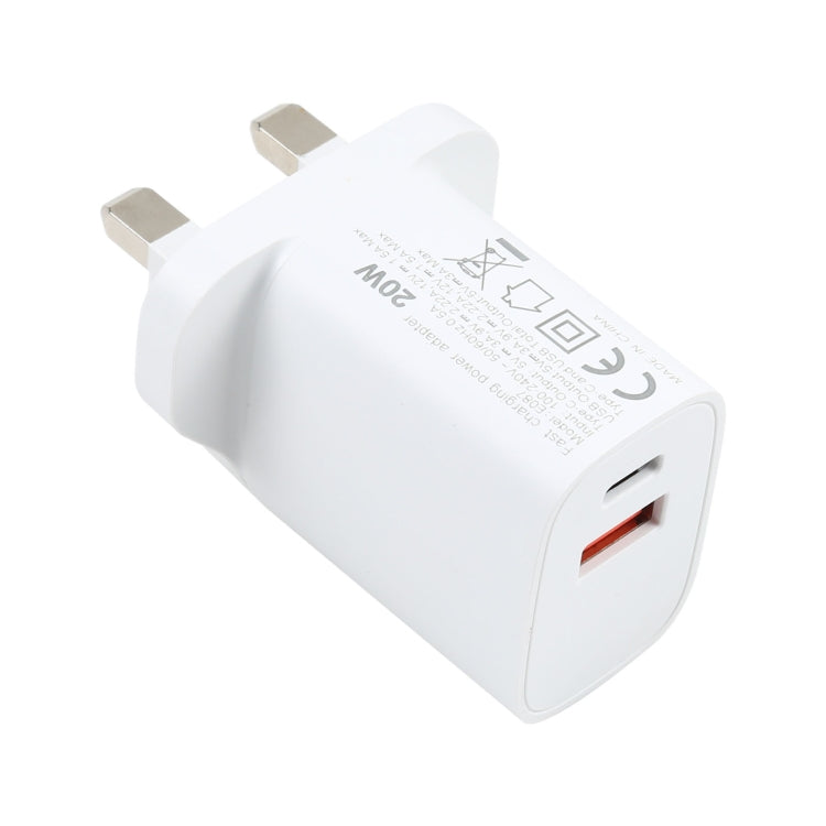 E087 Carregador de Viagem 20W USB-C / Type-C + Portas USB Carregamento Rápido, Ficha UK, Ficha UK