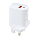 E087 Carregador de Viagem 20W USB-C / Type-C + Portas USB Carregamento Rápido, Ficha UK, Ficha UK