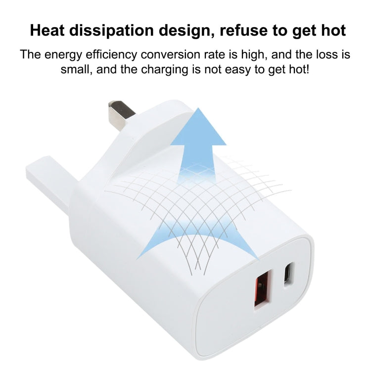 E087 Carregador de Viagem 20W USB-C / Type-C + Portas USB Carregamento Rápido, Ficha UK, Ficha UK