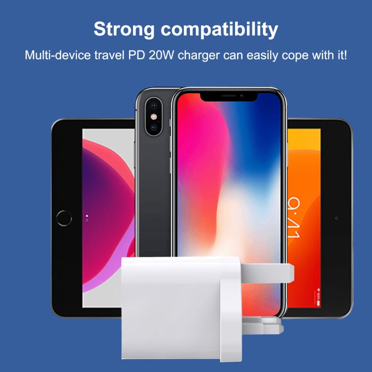 E087 Carregador de Viagem 20W USB-C / Type-C + Portas USB Carregamento Rápido, Ficha UK, Ficha UK