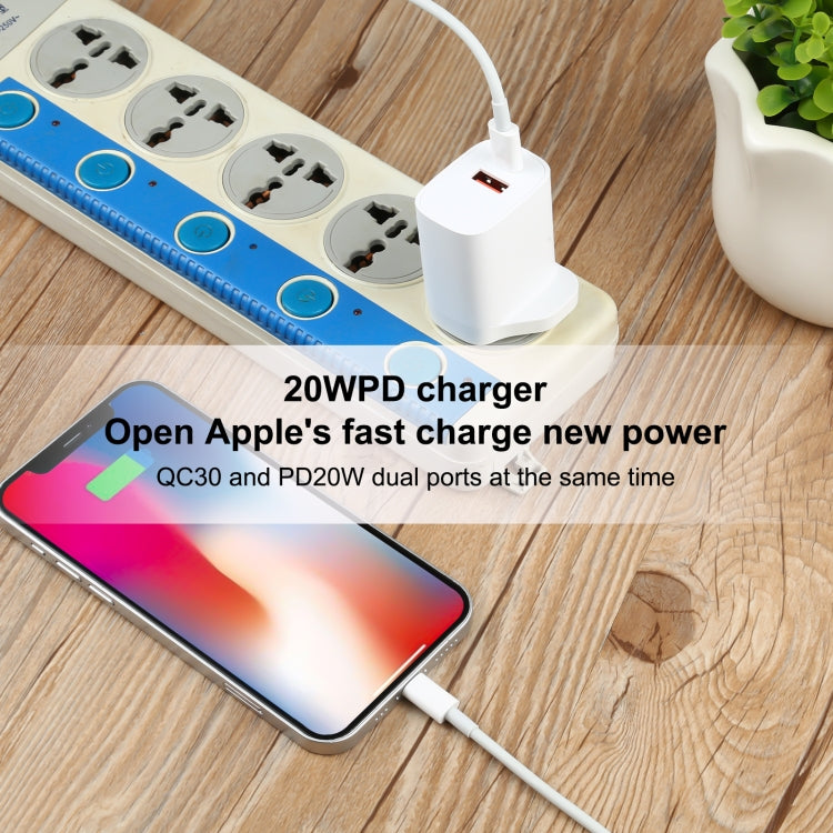 E087 Carregador de Viagem 20W USB-C / Type-C + Portas USB Carregamento Rápido, Ficha UK, Ficha UK