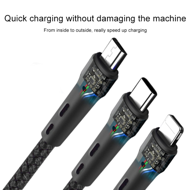 Cabo de Dados de Carregamento 100W 6A Tipo-C para 8 Pinos+Tipo-C+Micro USB, 1,3m