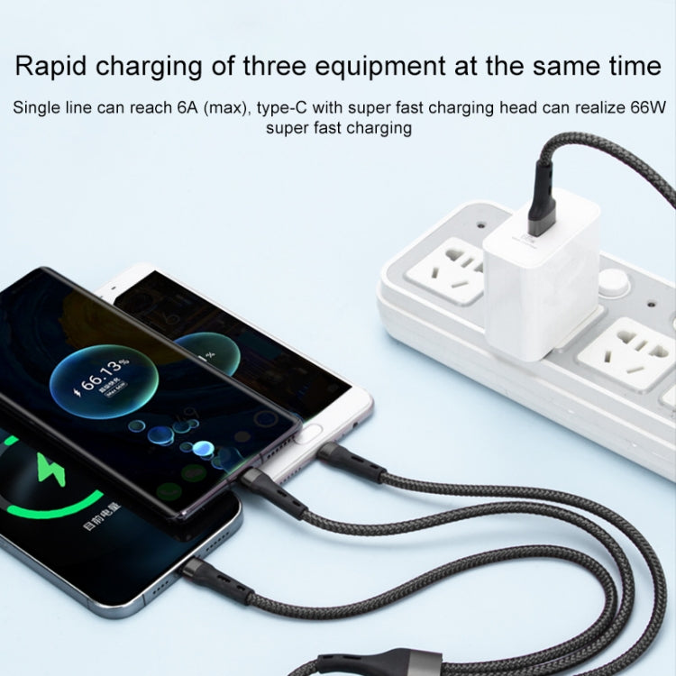 Cabo de Dados de Carregamento 100W 6A Tipo-C para 8 Pinos+Tipo-C+Micro USB, 1,3m