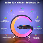 Coluna Bluetooth Inteligente N69 com Suporte para Carregador Sem Fios, Despertador e Luz Ambiente, Ficha UE, Ficha UE, N69 Ficha UE