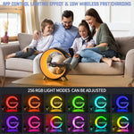 Coluna Bluetooth Inteligente N69 com Suporte para Carregador Sem Fios, Despertador e Luz Ambiente, Ficha UE, Ficha UE, N69 Ficha UE