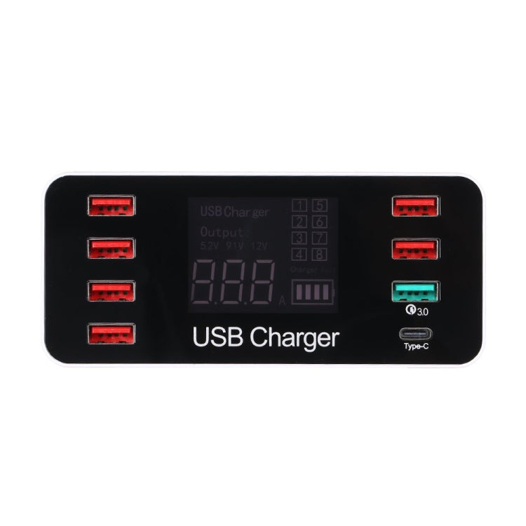 A9 Plus (Versão Global) Estação de Carregamento Inteligente Multifuncional AC 100V~240V 8 Portas USB com Ecrã Digital LCD Destacável e Carregador Sem Fios, Suporta QC3.0, A9 Plus (Versão Global)