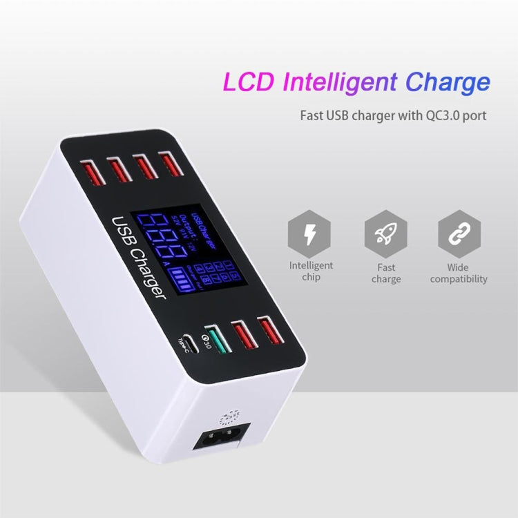 A9 Plus (Versão Global) Estação de Carregamento Inteligente Multifuncional AC 100V~240V 8 Portas USB com Ecrã Digital LCD Destacável e Carregador Sem Fios, Suporta QC3.0, A9 Plus (Versão Global)