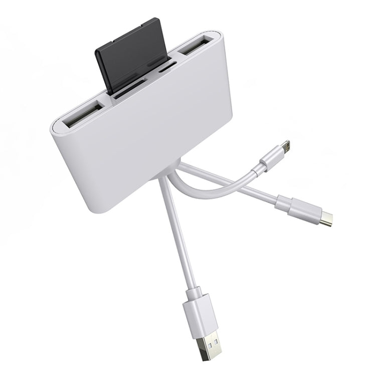 Adaptador leitor de câmara multifunções 5 em 1 8 Pin + Type-C / USB-C + USB + cartão TF + cartão SD, 5 em 1