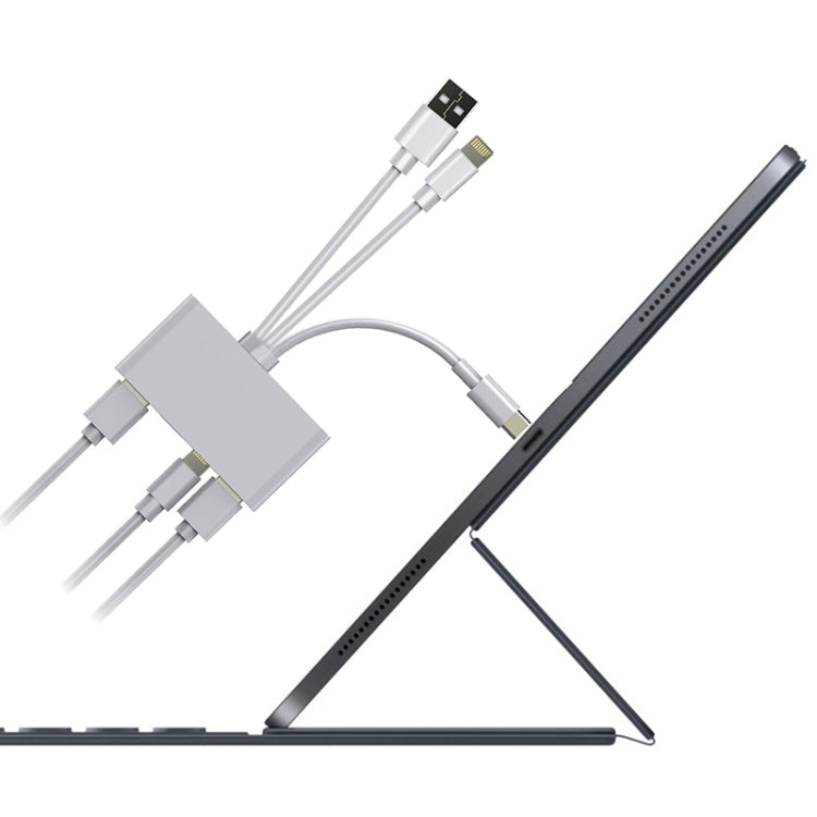 Adaptador leitor de câmara multifunções 5 em 1 8 Pin + Type-C / USB-C + USB + cartão TF + cartão SD, 5 em 1