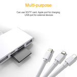 Adaptador leitor de câmara multifunções 5 em 1 8 Pin + Type-C / USB-C + USB + cartão TF + cartão SD, 5 em 1