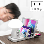 HQ-UD12 Estação de carregamento para telemóvel universal 4 em 1 40W QC3.0 3 portas USB + carregador sem fios com luz LED em forma de cogumelo, Comprimento: 1,2m, ficha US