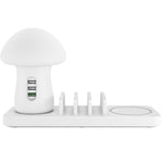HQ-UD12 Estação de carregamento para telemóvel universal 4 em 1 40W QC3.0 3 portas USB + carregador sem fios com luz LED em forma de cogumelo, Comprimento: 1,2m, ficha US