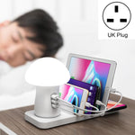 HQ-UD12 Universal 4 em 1 40W QC3.0 3 Portas USB + Carregador Sem Fios Estação de Carregamento para Telemóvel com Luz LED em Forma de Cogumelo, Comprimento: 1,2m, Ficha UK