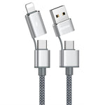 Cabo de Carregamento e Sincronização REMAX RC-020t 2.4A Série Aurora 4 em 1 8 Pin + USB + 2 x Type-C, Comprimento do Cabo: 1m