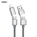 Cabo de Carregamento e Sincronização REMAX RC-020t 2.4A Série Aurora 4 em 1 8 Pin + USB + 2 x Type-C, Comprimento do Cabo: 1m