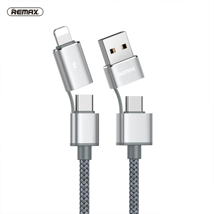 Cabo de Carregamento e Sincronização REMAX RC-020t 2.4A Série Aurora 4 em 1 8 Pin + USB + 2 x Type-C, Comprimento do Cabo: 1m