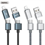 Cabo de Carregamento e Sincronização REMAX RC-020t 2.4A Série Aurora 4 em 1 8 Pin + USB + 2 x Type-C, Comprimento do Cabo: 1m