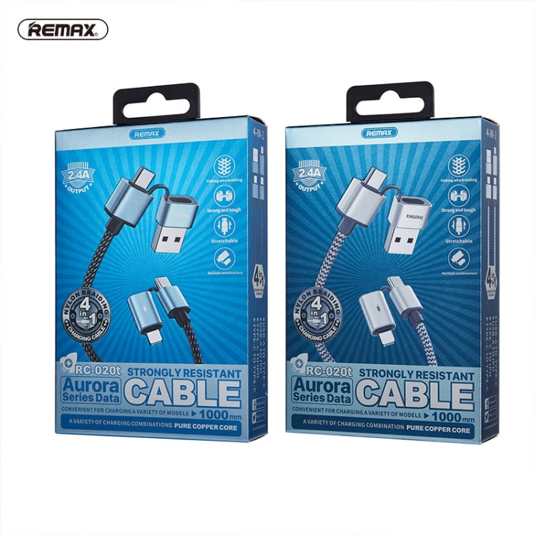 Cabo de Carregamento e Sincronização REMAX RC-020t 2.4A Série Aurora 4 em 1 8 Pin + USB + 2 x Type-C, Comprimento do Cabo: 1m