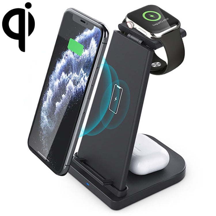 Carregador Sem Fios Vertical Multifuncional 3 em 1 QC 3.0 10W com Função de Suporte, Adequado para Telemóveis / Apple Watch / AirPods