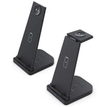 Carregador Sem Fios Vertical Multifuncional 3 em 1 QC 3.0 10W com Função de Suporte, Adequado para Telemóveis / Apple Watch / AirPods