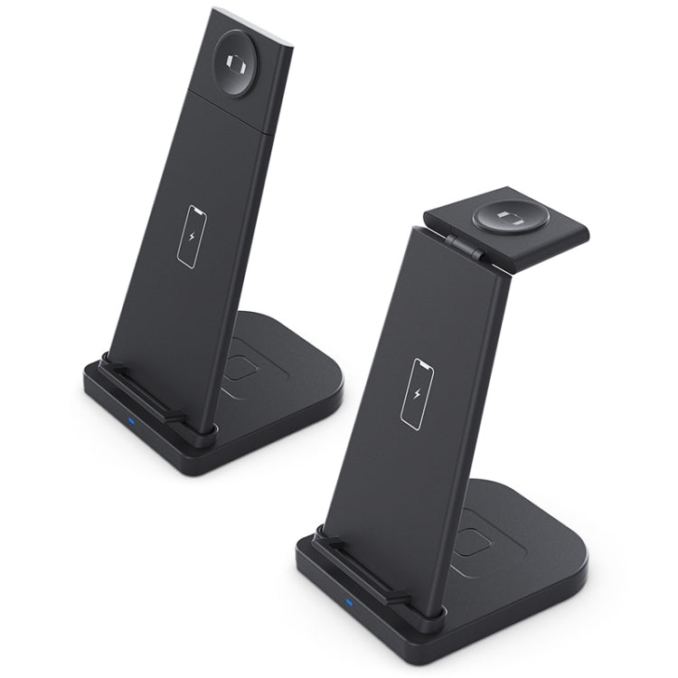 Carregador Sem Fios Vertical Multifuncional 3 em 1 QC 3.0 10W com Função de Suporte, Adequado para Telemóveis / Apple Watch / AirPods