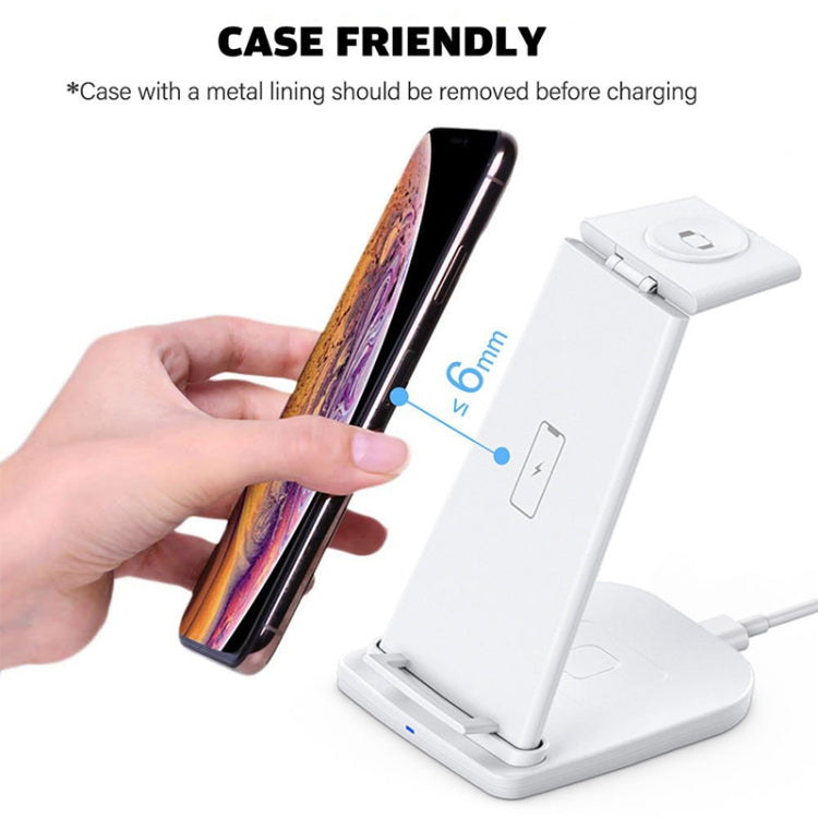 Carregador Sem Fios Vertical Multifuncional 3 em 1 QC 3.0 10W com Função de Suporte, Adequado para Telemóveis / Apple Watch / AirPods