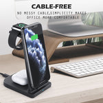 Carregador Sem Fios Vertical Multifuncional 3 em 1 QC 3.0 10W com Função de Suporte, Adequado para Telemóveis / Apple Watch / AirPods