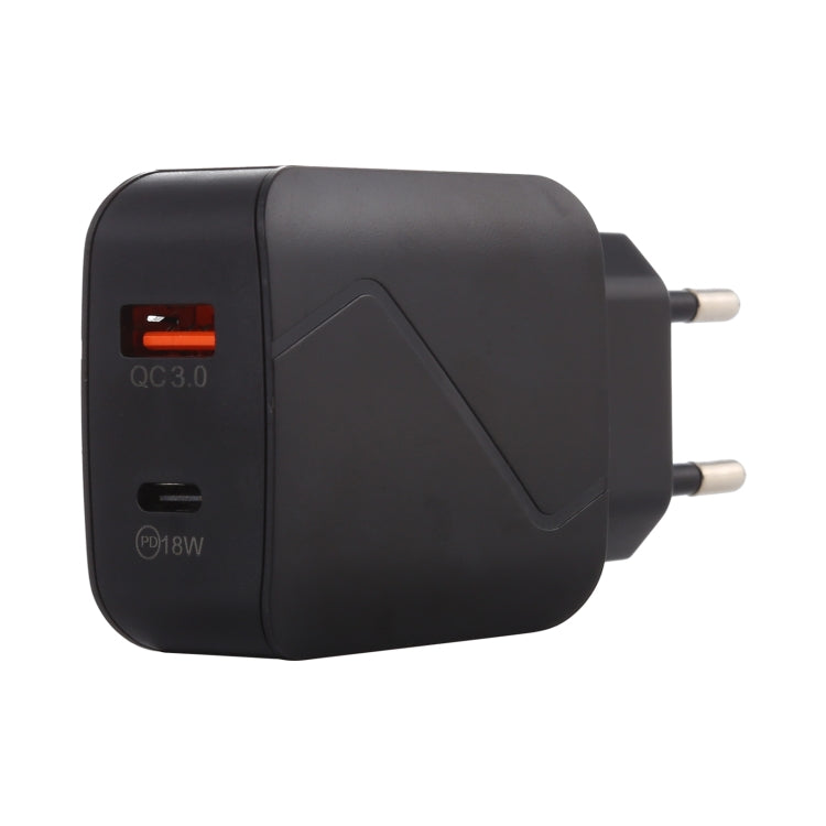 LZ-819A+C QC3.0 USB + PD 18W Interfaces USB-C / Type-C Carregador de Viagem com Luz Indicadora, Ficha EU, Ficha EU
