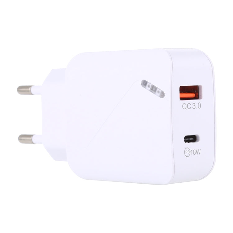LZ-819A+C QC3.0 USB + PD 18W Interfaces USB-C / Type-C Carregador de Viagem com Luz Indicadora, Ficha EU, Ficha EU